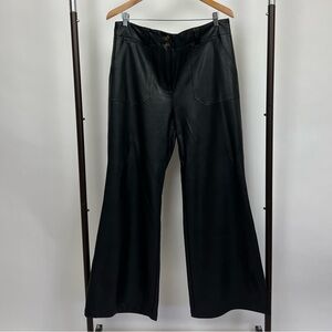 Black faux leather wide flare leg pants